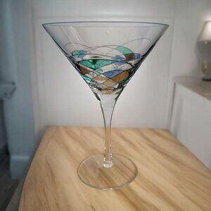 Hand Blown Martini Glass Helios by Artland Abstract Design Blue Green